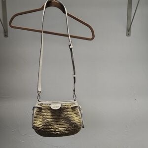 Kate Spade Straw & Cream Leather Crossbody Bag Zip Top And Front Snap Pocket.